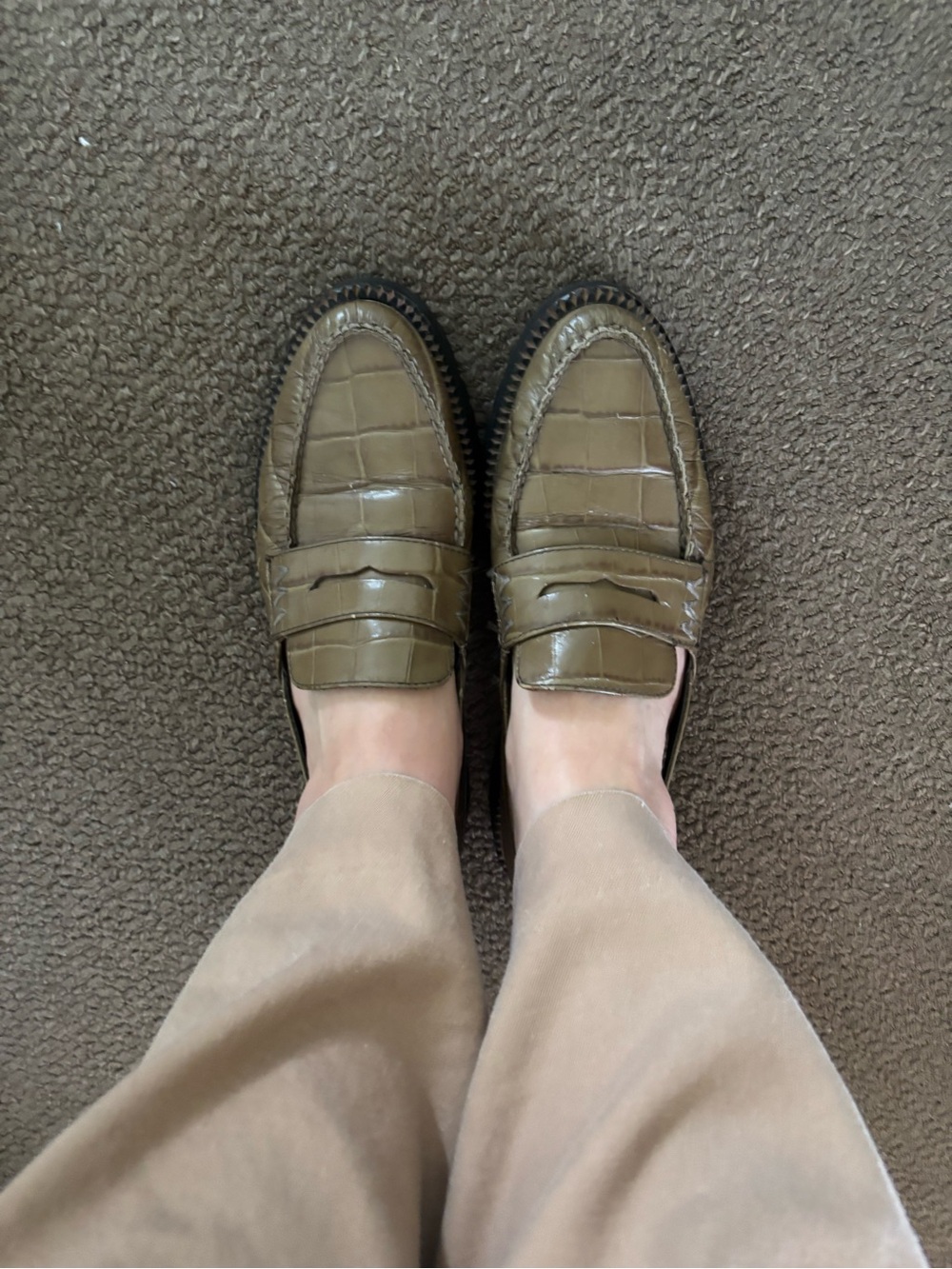 Freda Salvador ~ Women’s Brown Croc-Embossed Leather Penny Loafers